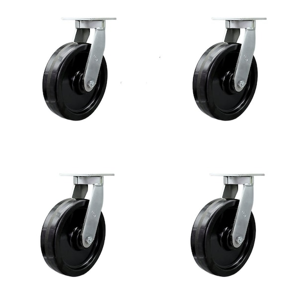 10'' Extra Heavy Duty Phenolic Swivel Caster Set with Swivel Locks , 4PK